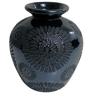 Midnight Blue Floral Ceramic Bud Vase Textured Matte Glossy